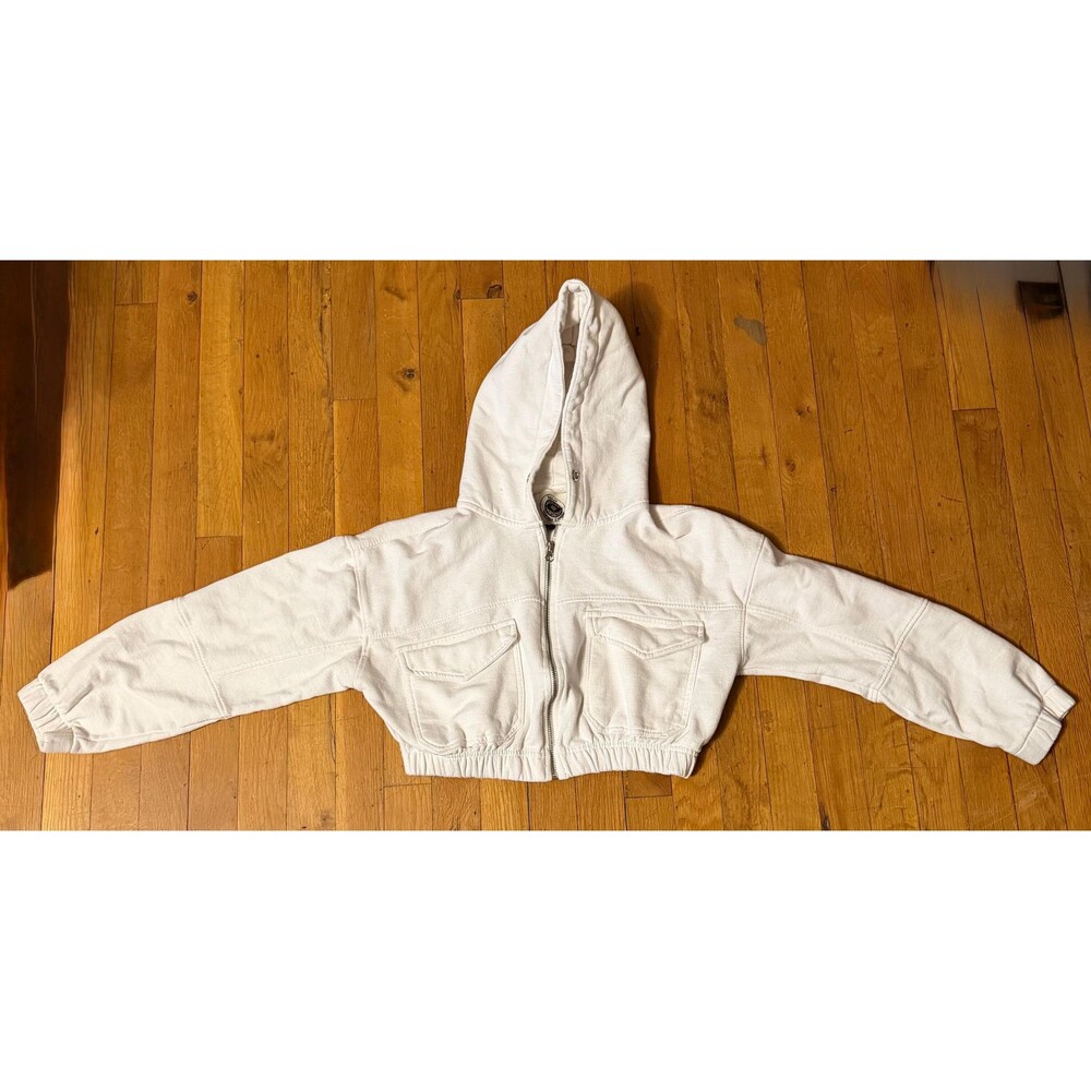 Ashley Vintage Charm Cropped Hoodie Jacket White Y2K Utility Small